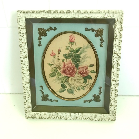 Vintage Other - Vintage 60’s floral roses filigree shadow box art